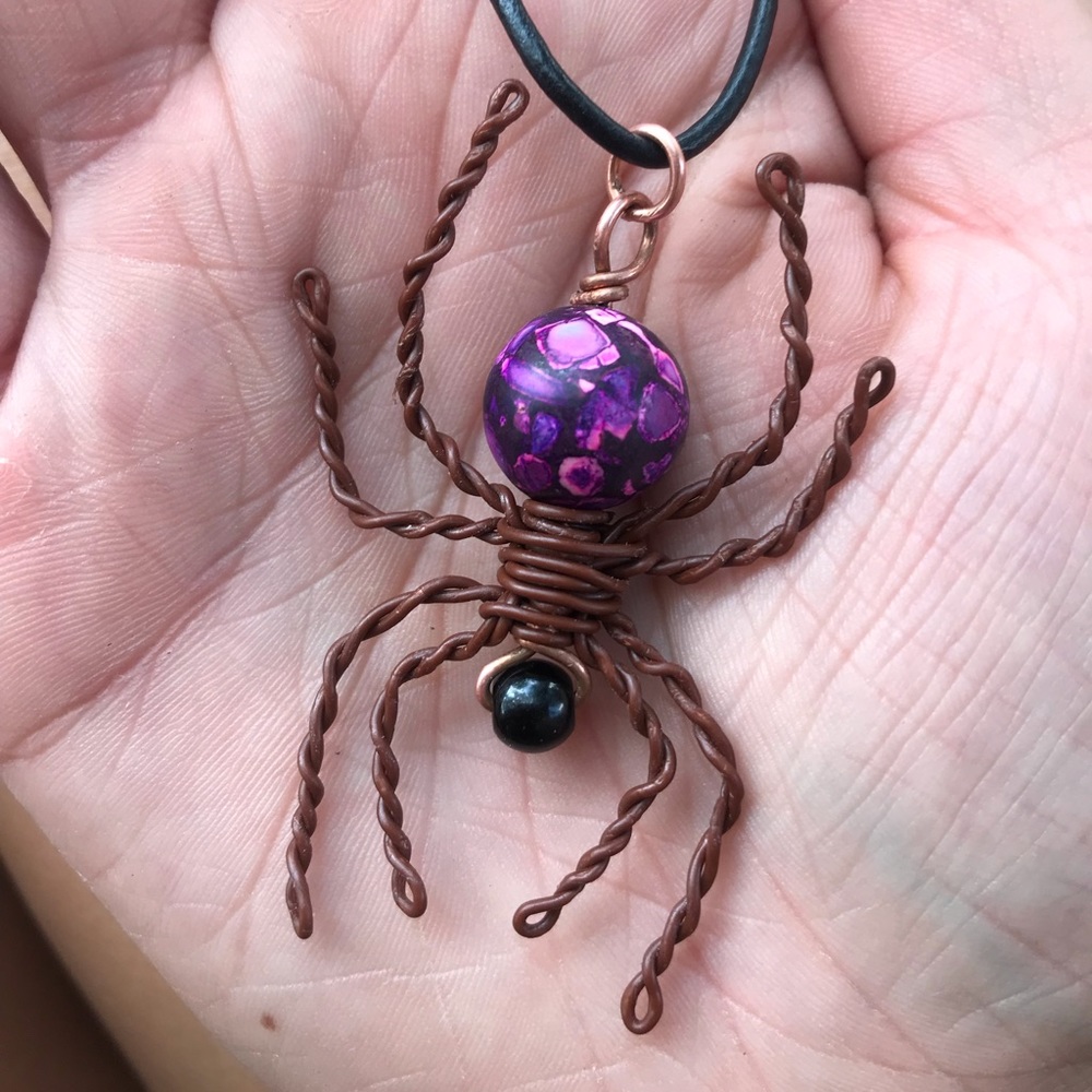Handmade wire wrapped spider necklace